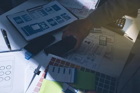 Team of Program Developer Collaborating on UXUI Design Planning in a Modern.. 写真素材