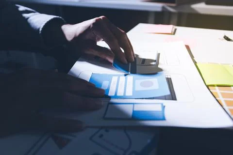 Team of Program Developer Collaborating on UXUI Design Planning in a Modern.. Stock Photos