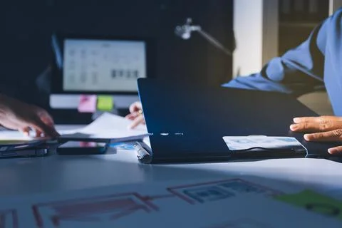 Team of Program Developer Collaborating on UXUI Design Planning in a Modern.. Stock Photos