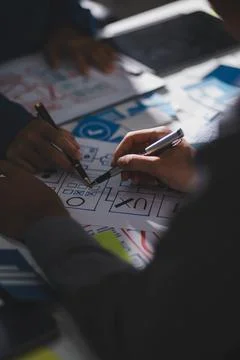 Team of Program Developer Collaborating on UXUI Design Planning in a Modern.. Stock Photos