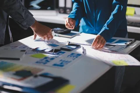 Team of Program Developer Collaborating on UXUI Design Planning in a Modern.. Stock Photos