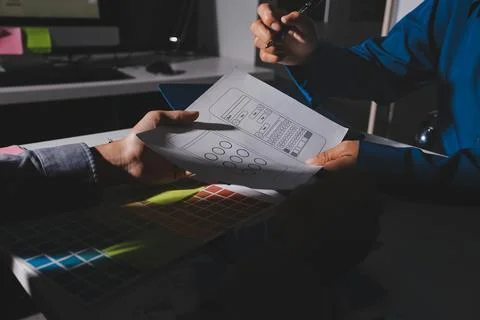 Team of Program Developer Collaborating on UXUI Design Planning in a Modern.. Stock Photos