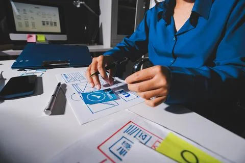 Team of Program Developer Collaborating on UXUI Design Planning in a Modern.. Stock Photos