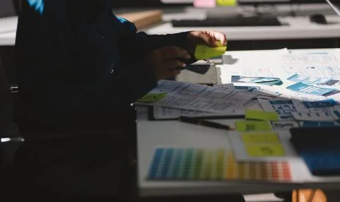 Team of Program Developer Collaborating on UXUI Design Planning in a Modern.. 스톡 사진