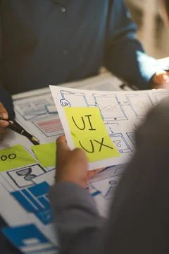 Team of Program Developer Collaborating on UXUI Design Planning in a Modern.. Foto stock
