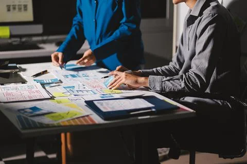 Team of Program Developer Collaborating on UXUI Design Planning in a Modern.. Stock Photos