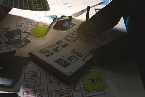 Team of Program Developer Collaborating on UXUI Design Planning in a Modern.. 스톡 사진