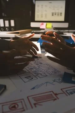 Team of Program Developer Collaborating on UXUI Design Planning in a Modern.. Foto stock