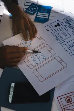 Team of Program Developer Collaborating on UXUI Design Planning in a Modern.. Stock Photos