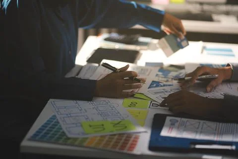 Team of Program Developer Collaborating on UXUI Design Planning in a Modern.. Stock Photos