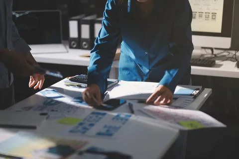 Team of Program Developer Collaborating on UXUI Design Planning in a Modern.. Stock Photos