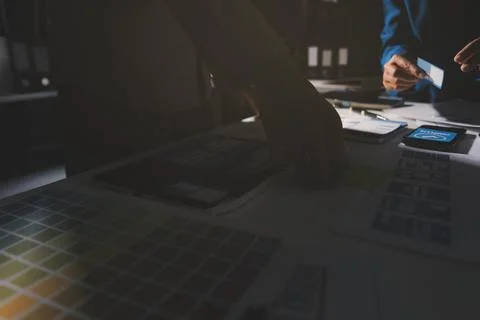 Team of Program Developer Collaborating on UXUI Design Planning in a Modern.. Stock Photos