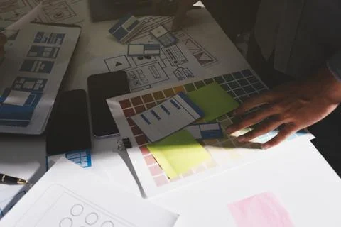 Team of Program Developer Collaborating on UXUI Design Planning in a Modern.. 스톡 사진