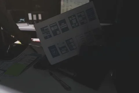 Team of Program Developer Collaborating on UXUI Design Planning in a Modern.. 스톡 사진