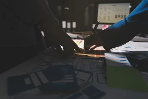 Team of Program Developer Collaborating on UXUI Design Planning in a Modern.. Stock Photos