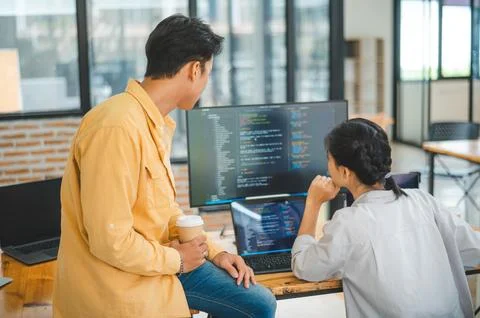 Team programmer focuses on software development, site design, and the advan.. Stock Photos