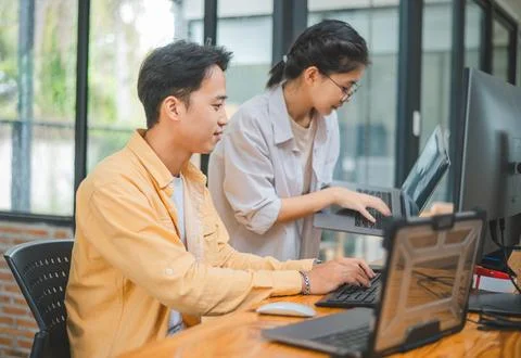 Team programmer focuses on software development, site design, and the advan.. Stock Photos