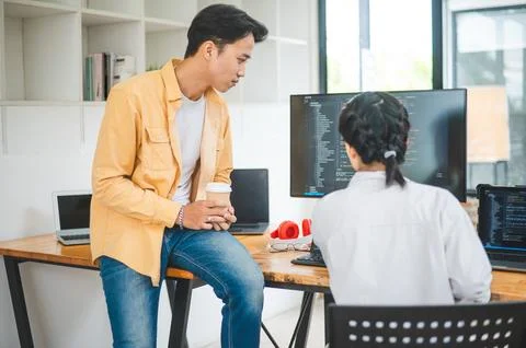 Team programmer focuses on software development, site design, and the advan.. Stock Photos