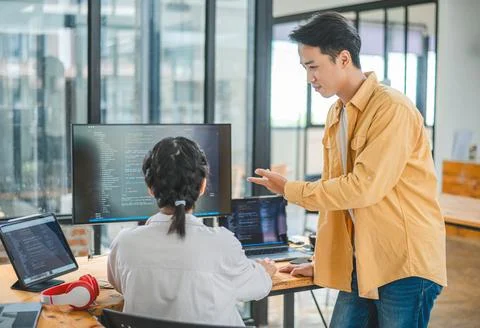 Team programmer focuses on software development, site design, and the advan.. Stock Photos