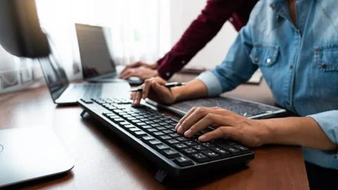 Team of Programmer working to find solution to problem and coding technologie 스톡 사진