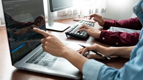 Team of Programmer working to find solution to problem and coding technologie 스톡 사진