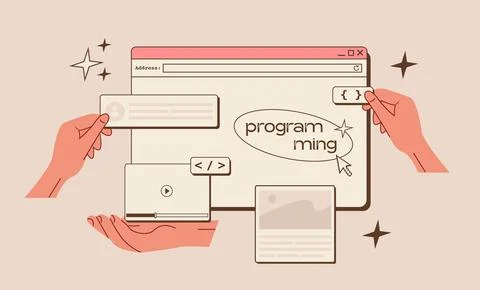 Team of programmers and designers working on website development. Software Illustrazione stock