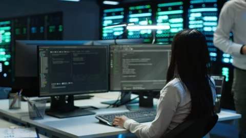 Team of programmers in data center responsible for repairs Stock Footage 280722047