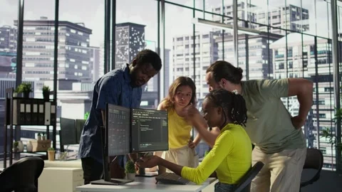 Team of programmers fighting in office while checking code, having disagreement, Stock Footage 318163273