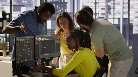 Team of programmers fighting in office while checking code, having disagreement, Video stock 318227745