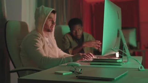 Team of Programmers Working at Night Stock Footage 165221303