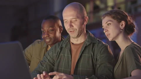 Team of Programmers Working in Office at Night Stock Footage 164918349