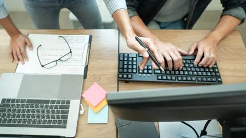 Team of programmers working together development Website design and coding te Foto stock