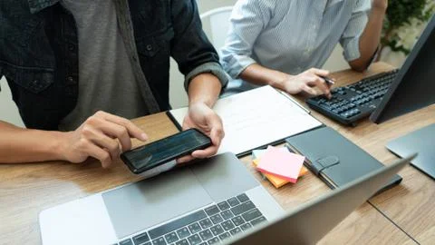 Team of programmers working together development Website design and coding te Stock Photos