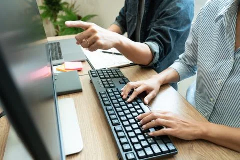 Team of programmers working together development Website design and coding te Stock Photos