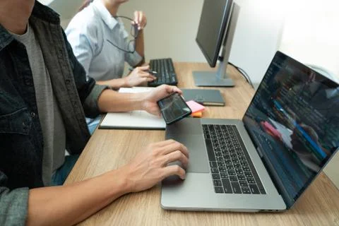 Team of programmers working together development Website design and coding te 스톡 사진