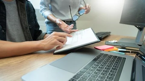 Team of programmers working together development Website design and coding te 库存照片