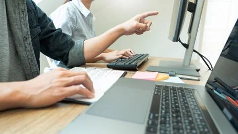 Team of programmers working together development Website design and coding te 스톡 사진