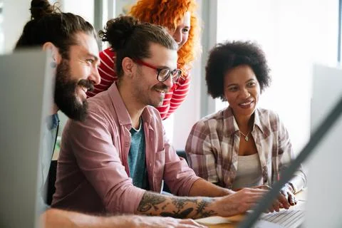 Team of programmers writing digital code in the metaverse and working together 写真素材