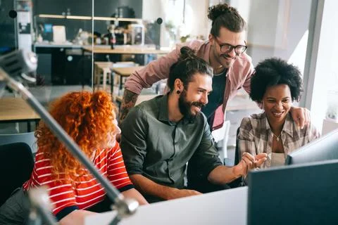 Team of programmers writing digital code in the metaverse and working toget.. Stockfoto's