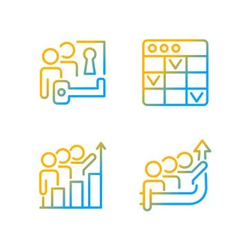 Team project gradient linear vector icons set Illustrazione stock