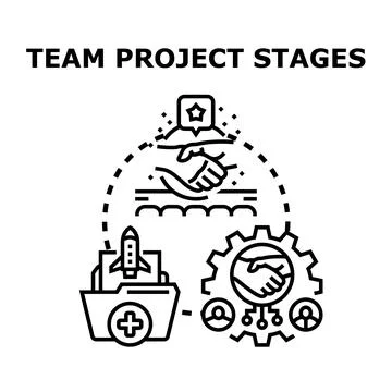 Team project stages workflow planning and business development Stock Illustration
