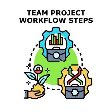 Team project workflow steps business process concept Stock Illustration