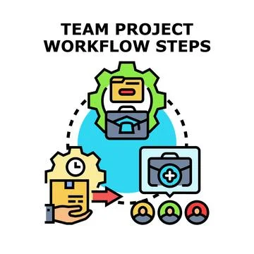 Team project workflow steps business process management Иллюстрация