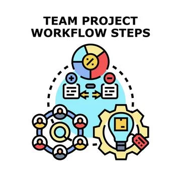 Team project workflow steps concept flat illustration Stock Illustration