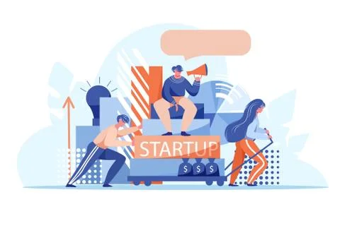 Team push startup with a leader on the top. Teamwork hard work and business Stock Illustration