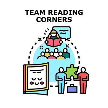 Team reading corners concept for education and teamwork Stock Illustration