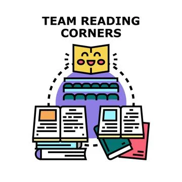 Team reading corners concept for educational learning Stock Illustration