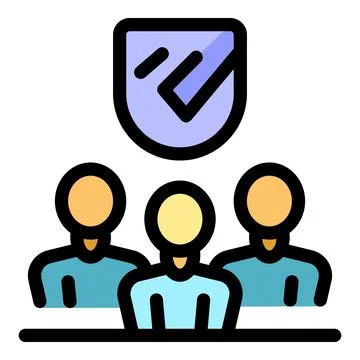 Team receiving protection with shield icon, ensuring safety and security Illustrazione stock