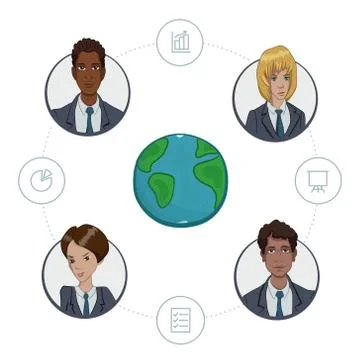 Team of remote workers on a business project Stock Illustration