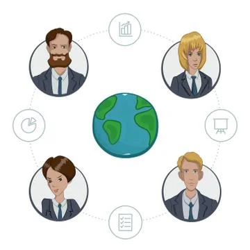 Team of remote workers on a business project Stock Illustration